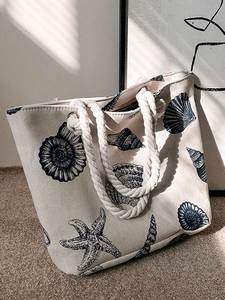 Sac fourre-tout en toile personnalisé avec imprimé coquillage, poignées en corde et doublure en polyester pour la plage, le shopping et les voyages – Sac pour femme - Product Image 5