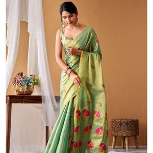 Premium South Indian <b>Tissue</b> Silk Saree with Floral Weaving And Designer Pallu <b>Wedding</b> And Festive Wear By Royal Export - Product Image 2