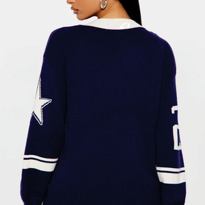 เสื้อเจอร์ซีย์กีฬาคอวีทรงโอเวอร์ไซส์ พรีเมียม ผ้าถัก ดีไซน์ตัวเลข สตรีทแวร์ แขนยาว แบบสวม ยูนิเซ็กส์ ผ้าตาข่าย ลายอเมริกันฟุตบอล - Product Image 3