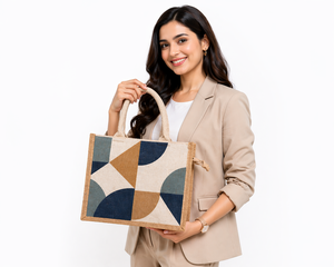 Geometric Printed Jute Tote <b>Bag</b> Eco Friendly Reusable Shopping <b>Bag</b> Zipper Closure Custom Logo Corporate <b>Gift</b> - Product Image 3