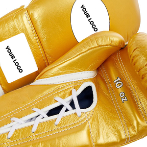 Guantes de Boxeo Profesionales de Primera Calidad con Cordones en Color Dorado, Personalizados con Logotipo, de Cuero Vacuno, para Entrenamiento y Combate - Product Image 3