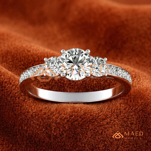 Classic Three <b>Stone</b> 925 Sterling Silver Ring | Round Brilliant Cut Engagement Ring | Pavé Set Side <b>Stone</b> Promise Ring - Product Image 1