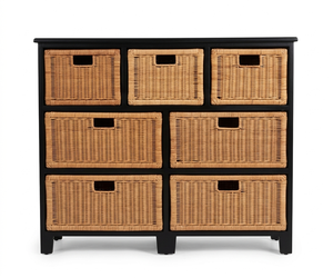 Tiroirs de commode en osier en bois avec 4 grands plus 3 petits tiroirs produit indonésien fait à la main - Product Image 2