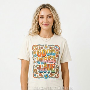 Camiseta Retro Personalizada para Mujer, Algodón Crema, Estilo Boho, Gráfico, Alta Calidad, Hippie, Manga Corta, Fabricante, Ropa al por Mayor - Product Image 1
