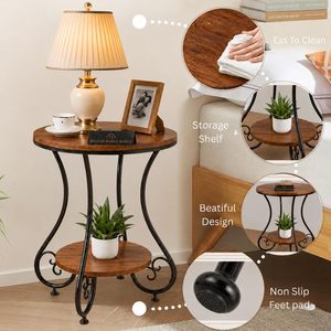 Table basse moderne et durable avec plateau en marbre et structure métallique, gain de place, étagère de rangement, diamètre 16, hauteur 20, pour salon - Product Image 6