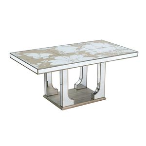 Grande Tavolo da Pranzo Specchiato 71x39.5x31.5 con Elegante Design Floreale e Finitura Argento, Arredamento Elegante per la Casa - Product Image 1