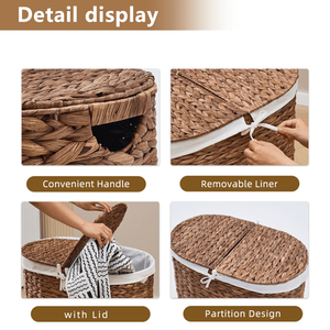 Panier à linge ovale en jacinthe d'eau naturelle tressée avec couvercle - Product Image 3