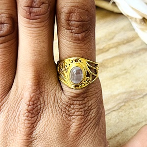 Latest Design Moonstone <b>Rings</b> Boho Brass <b>Ring</b> Women 18k Gold Plated Filigree Vintage Band <b>Dainty</b> Swirl Design Wholesale/OEM/ODM - Product Image 6