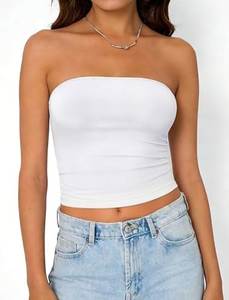 Top Corto de Mujer sin Tirantes con Estampado de Puntos Blancos, Estilo Bandeau, Tejido Elástico de Spandex y Poliéster, Ajuste Regular, Secado Rápido, Logotipo Frontal, 1 Pieza - Product Image 1