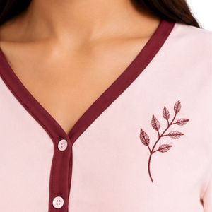 Manufacturer Light Pink And Burgundy Women Long Sleeve <b>Crop</b> <b>Pajama</b> Set Soft Knit Button Front Lounge Wear Wide Leg Sleepwear OEM - Product Image 3
