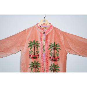 Royal Heritage Floral Velvet Bomber <b>Jacket</b> Hand Block Print Women Ethnic <b>Western</b> Style Autumn Winter Wedding Party Breathable - Product Image 3