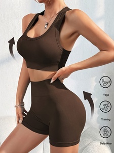 Conjunto de yoga de dos piezas para mujer, cintura alta, sin costuras, conjunto deportivo para gimnasio, leggings y sujetador deportivo, logotipo personalizado, proveedor mayorista de marca privada - Product Image 2