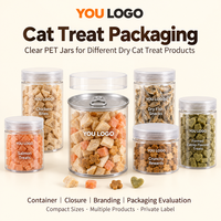 Emballage personnalisé en PET transparent pour friandises pour chats, pot en plastique pour collations pour chats avec couvercle, étiquette, logo, vente en gros
