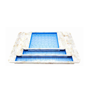 Handcrafted Unique Mother of Pearl <b>Set</b> 3 <b>Serving</b> Tray Coffee <b>Serving</b> Tray Best Diwali Gifts from Vietnam Factory - Product Image 1