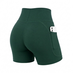 High Waist Yoga <b>Shorts</b> With Pockets Solid Color Spandex Polyester Four-Way Stretch <b>Women</b> <b>Compression</b> <b>Shorts</b> - Product Image 3