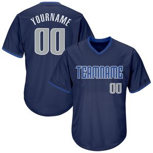 Maillot de baseball personnalisé bleu marine à col en V pour homme, manches courtes, nom de l'équipe sublimé, maille polyester, vêtement respirant et anti-humidité - Product Image 5