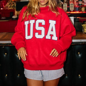 Custom Logo Print Sequined Knitted Badge Women's Reversible Mock Neck Oversized Long Sleeve Breathable Sweatshirt - Product Image 1