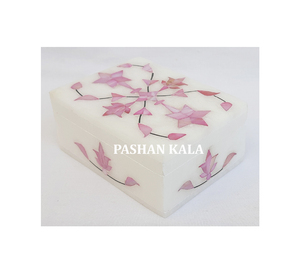 Belle boîte en marbre faite à la main avec incrustation de haute qualité, motif de fleurs roses, boîte de rangement pour bijoux, pour mariage et cadeaux d'affaires - Product Image 2