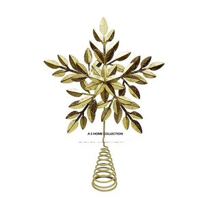 Wholesale New Style Leafy Design Home <b>Star</b> Shape Blank Sublimation Gold Luxury Metal Ornament Decorative <b>Tree</b> Topper - Product Image 1