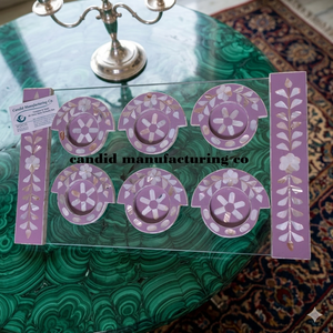 Round <b>Marble</b> <b>Coaster</b> with Mother of Pearl Handle Acrylic Tray for Home Use Ramadan Gift Idea Six Platter Tray - Product Image 1