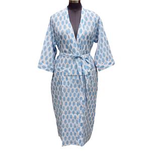 Kimono de Verano para Mujer, 100% Algodón, Estampado Floral, Ropa de Dormir Informal, Secado Rápido, Transpirable, Cuello en V, Mangas Largas, Cinturón - Product Image 1