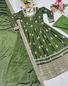 Traje Anarkali de Seda Chinon Bordado Premium, Listo para Usar, con Dupatta, Ropa Islámica al por Mayor, Ropa de Fiesta para Mujer - Product Image 5
