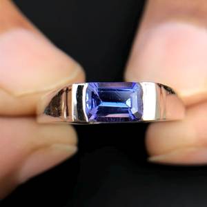 Bague en Tanzanite Naturelle, Argent Sterling, Or Massif 14K, Bague de Fiançailles, Tanzanite Taille Émeraude, Pierre de Naissance de Décembre, Bague Unisexe - Product Image 3