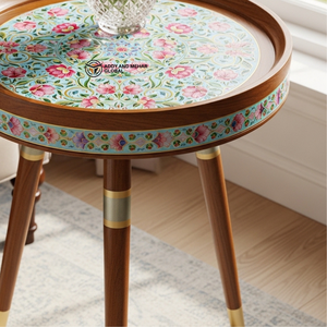 Floral Meena Wooden <b>Stool</b> Handcrafted <b>Round</b> Decorative Accent <b>Stool</b> with Traditional Hand Painted Design - Product Image 6