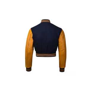 Custom Women's Crop Varsity <b>Jacket</b> | Wool Body & Solid <b>Pattern</b> | <b>Quilted</b> & Embroidered | OEM ODM Private Label Manufacturer - Product Image 3