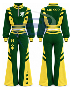 Ensemble de survêtement vert et jaune pour femmes Chi Eta Phi, manches longues, demi-zip, cordon de serrage, pantalon de jogging, tenue sportive décontractée - Product Image 3