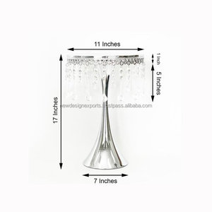 แท่นวางเค้กกลางสูง17 "พร้อมโซ่อะคริลิคคริสตัล-สีเงิน - Product Image 6