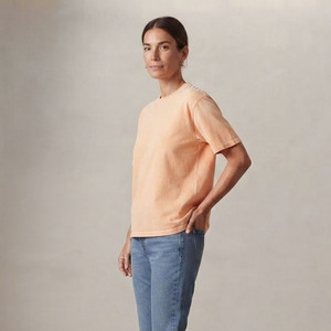 T-shirt en coton à manches courtes pour femme, coupe ample, col rond, couleur unie, décontracté, respirant, longueur normale, effet délavé soleil, printemps-été - Product Image 3