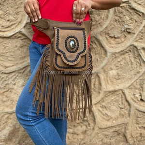 Riñonera de cuero genuino 100% para mujer, riñonera Bohemia con flecos, estilo Vintage, riñonera de vaquero de alta calidad, cinturones de cuero - Product Image 3