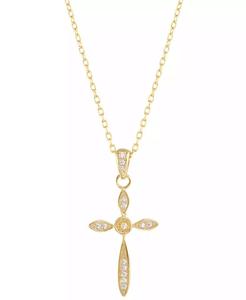 Collana pendente a croce di zirconi cubici in argento Sterling placcato oro 14k, estensore 16 "+ 2" | Macacy's - Product Image 1