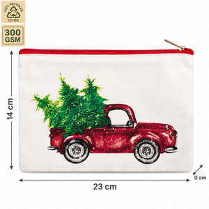 Pochette en toile de Noël avec fermeture éclair 23x14 cm, sac cadeau en coton recyclé avec impression personnalisée, vente en gros OEM - Product Image 6