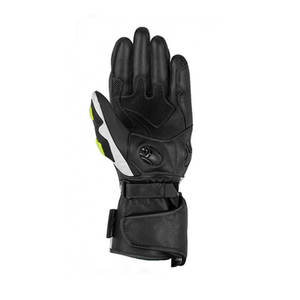 Motorbike <b>Gloves</b> <b>Leather</b> Wrist-Length Breathable Unlined Sporty Style Cycling Four Seasons Black with Neon <b>Green</b> Accents lining. - Product Image 3