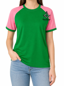 เสื้อยืด HMR Alpha Kapa Soroor แบบสั่งทำพิเศษสำหรับผู้หญิง ปักลายกรีก ผ้าเจอร์ซีย์พรีเมียม |   เสื้อยืดคอตตอนปักลายสำหรับผู้หญิง คอวี - Product Image 4