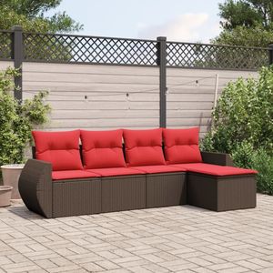 Ensemble de canapés de jardin en polyrotin marron 5 pièces avec coussins - Product Image 1