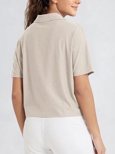 Camiseta Polo Premium 2026 para Mujer, Manga Corta, Color Sólido, Tejido de Punto Informal, Estilo Liso Teñido, Largo Regular - Product Image 6