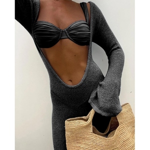 JSN Custom Logo Halter Neck Three Piece Set Swimdress Sexy Mesh Long Sleeve Long <b>Skirt</b> Women's <b>Split</b> - Product Image 6