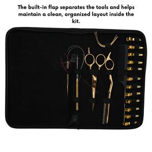 Kit de herramientas para extensiones de cabello doradas: removedor de microperlas, alicates de crimpado, gancho de extracción, herramientas de doble bucle, peine de cola, tijeras de separación. - Product Image 5