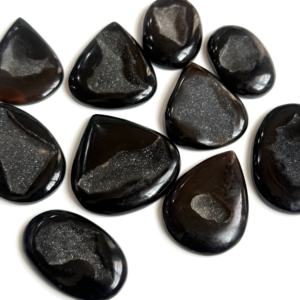 Cabujón de ágata drusa negra natural, piedra preciosa suelta pulida, cabujones de ágata negra brillantes para la fabricación de joyas al por mayor - Product Image 4