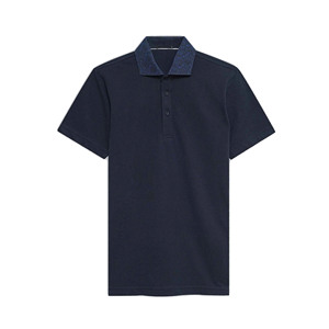 High Quality Men's Navy <b>Blue</b> Contrast Collar <b>Polo</b> <b>Shirt</b> Floral Patterned Collar Breathable Cotton Golf <b>Polo</b> T-<b>Shirt</b> - Product Image 1