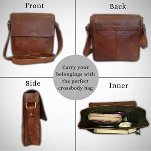 Sac bandoulière vintage en cuir véritable pour femme – Sac messager léger avec fermeture éclair sécurisée - Product Image 2