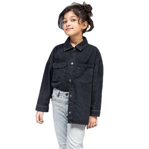 Women Sustainable Breathable Black Denim Jacket Plaid Pattern Button Autumn Winter Casual Coat Two Front Pockets - Product Image 1