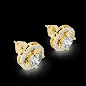 Moissanite <b>Earrings</b>, Round <b>Halo</b> Stud <b>Earrings</b>, 925 Sterling Silver <b>Earrings</b>, Gemstone <b>Earrings</b>, Moissanite Bridal <b>Earrings</b> - Product Image 2
