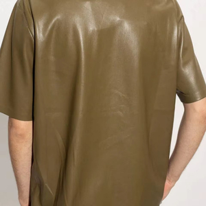 Mens Leather <b>Shirt</b> Straight Short Sleeve <b>Button</b> Front Top Daily Fashion Casual Gatherings Smart Style Looks Velour Anti-Wrinkle - Product Image 4