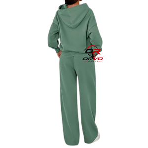 Conjunto de Sudadera con Capucha de 2 Piezas para Mujer, Estilo Urbano Otoñal, Color Sólido, Corte Holgado, Informal, Tejido de Poliéster/Algodón - Product Image 6
