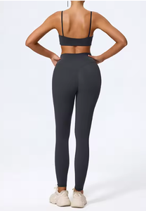 Women Solid Color Seamless Yoga Sports <b>Bra</b> Set Medium Support <b>Spaghetti</b> <b>Strap</b> Scoop Neck High Waist Shorts For Workout - Product Image 5