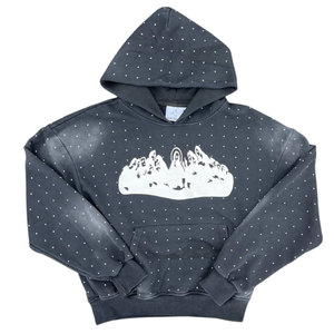 Sweat à capuche vintage en molleton délavé avec strass, design tendance streetwear, excellente qualité, look élégant, essentiel - Product Image 1